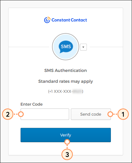 Inicio de sesión con MFA a través de la autenticación por SMS, campo Enter Code (Ingresar código) y botón Verify (Verificar)