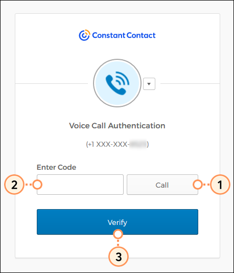 Inicio de sesión con MFA a través de la autenticación por llamada de voz, botón Call (Llamar), campo Enter Code (Ingresar código) y botón Verify (Verificar)