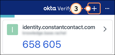 Aplicación Okta Verify con símbolo más en la esquina superior derecha