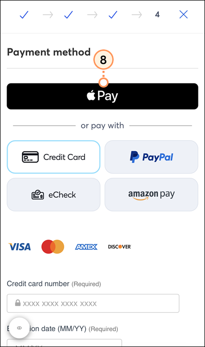 Payment method options with Apple Pay button