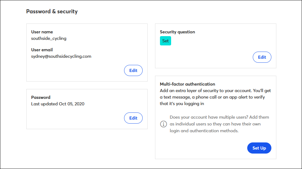Password and Security section