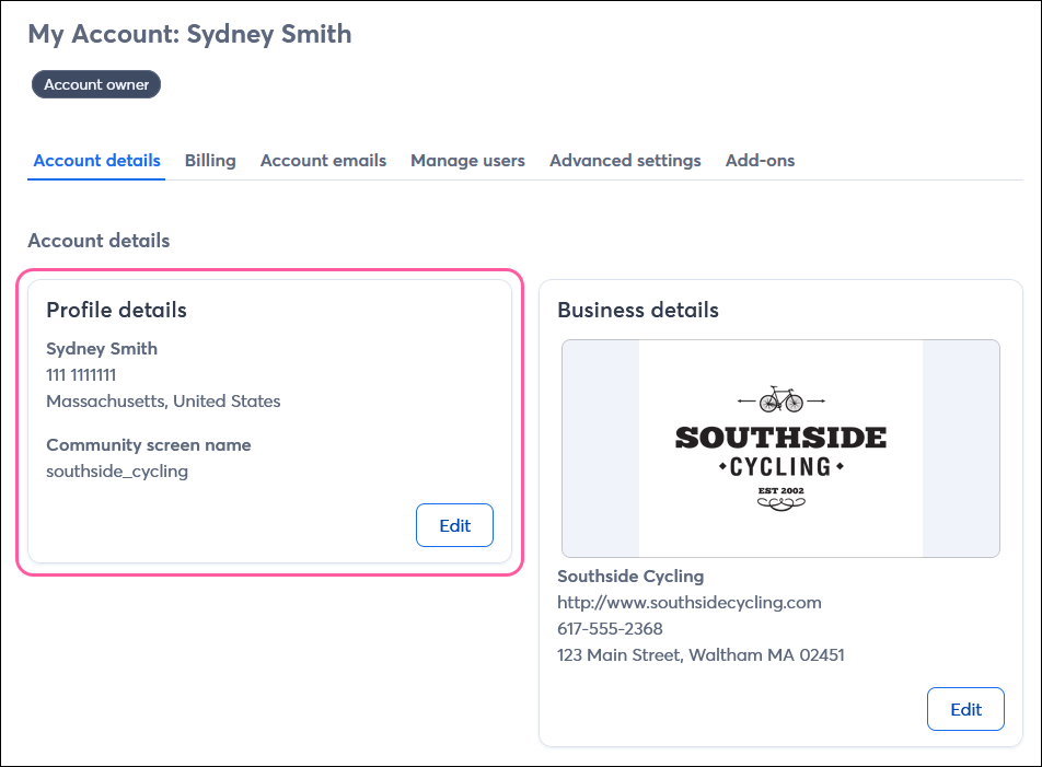 Account details tab with Profile Details section
