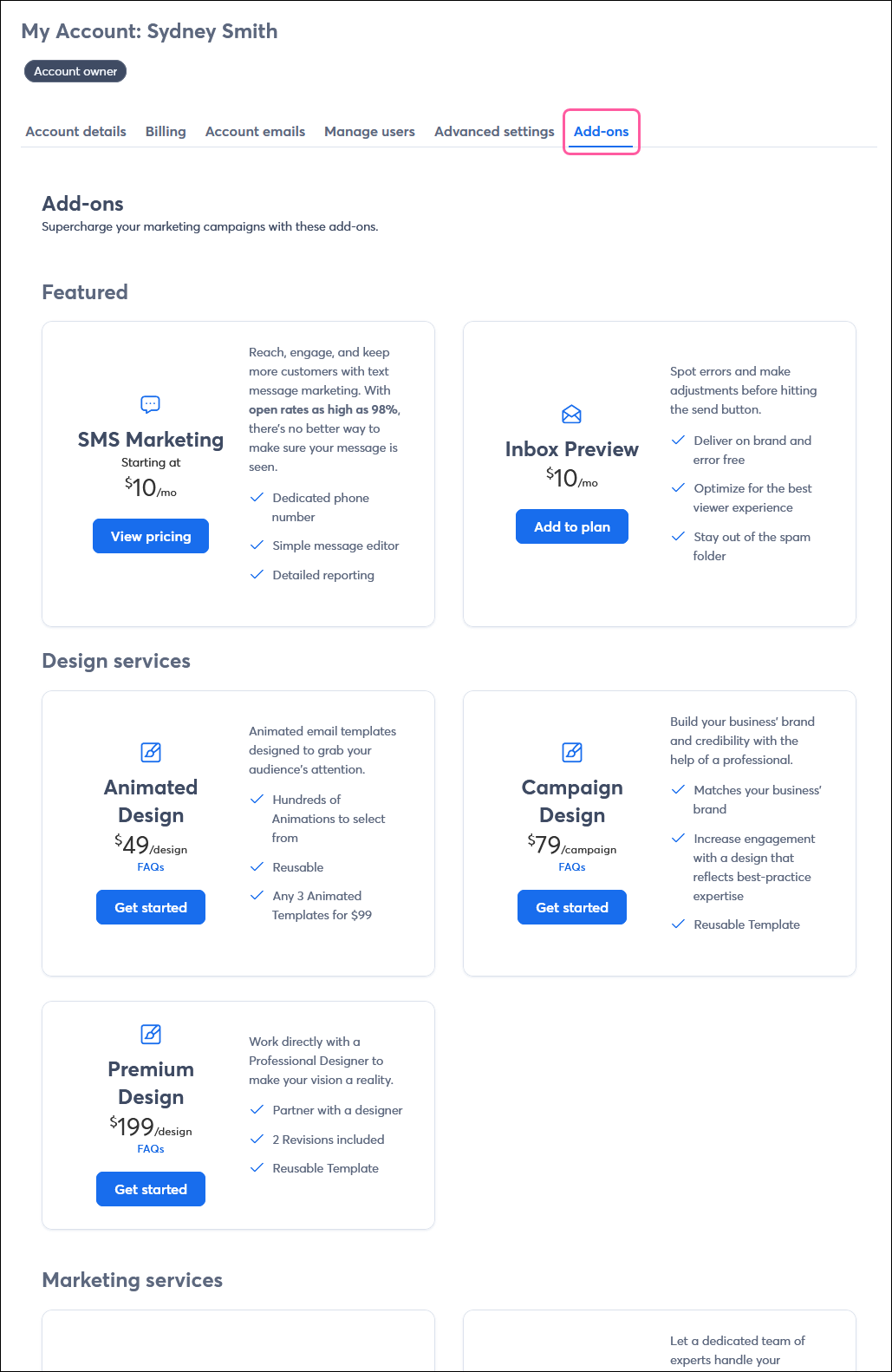 Add-ons tab