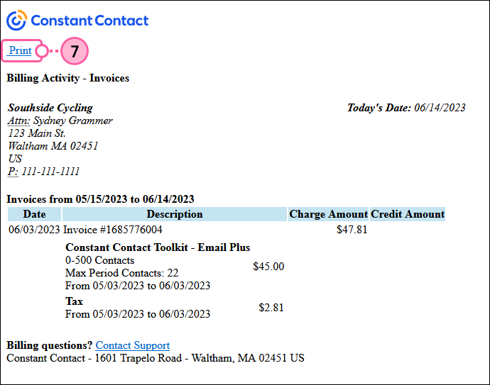 Print invoice