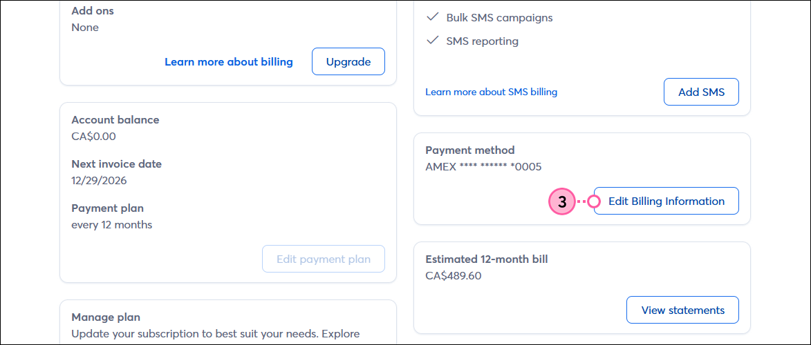 Billing tab, Payment Method section, and Edit Payment Method button