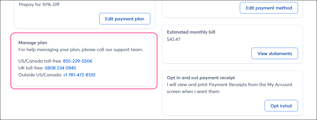 Manage Plan section
