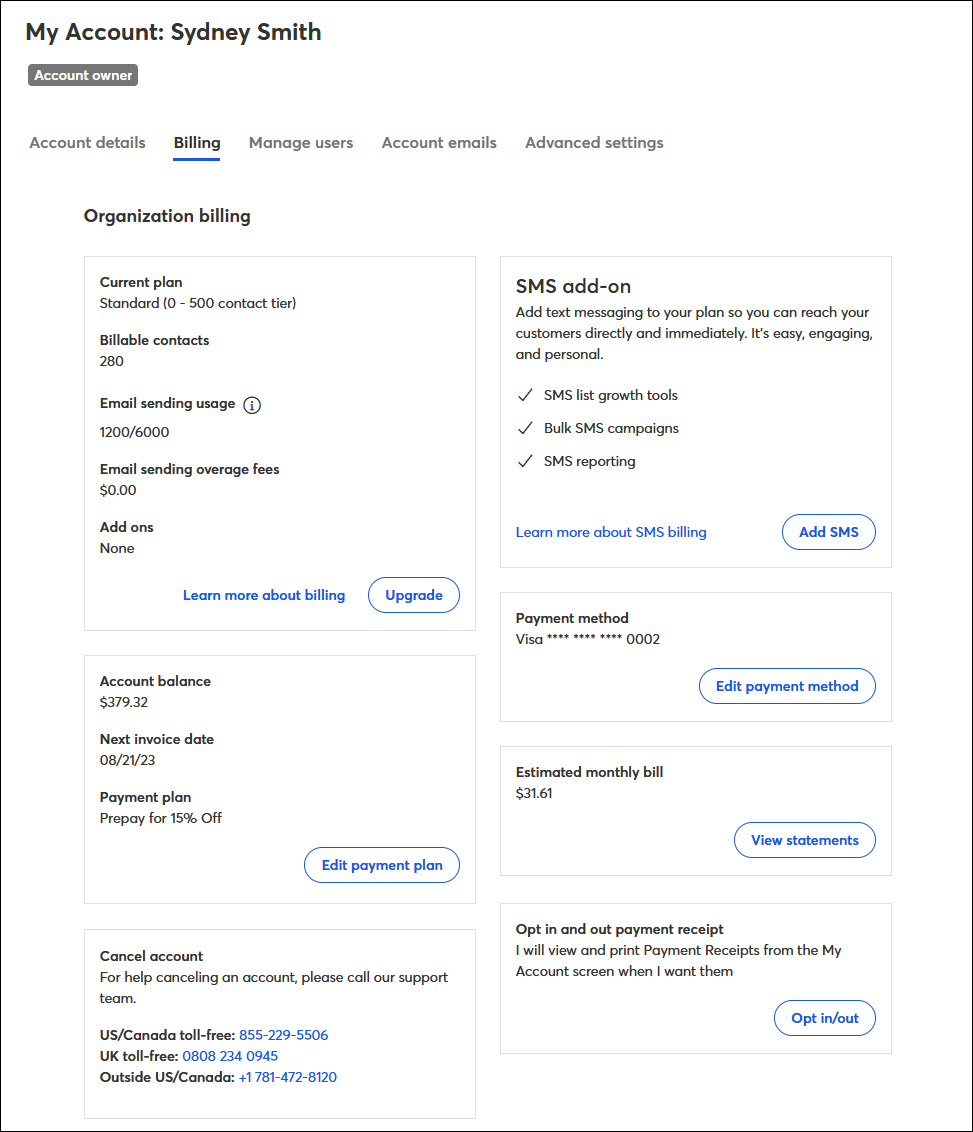 Billing tab