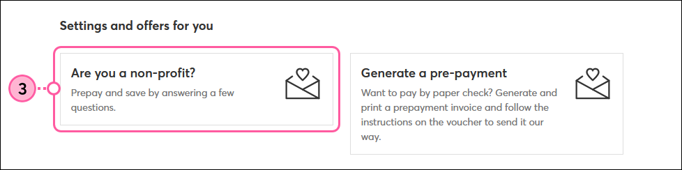 Settings and Offers For You section and Are you a Non-Profit? block