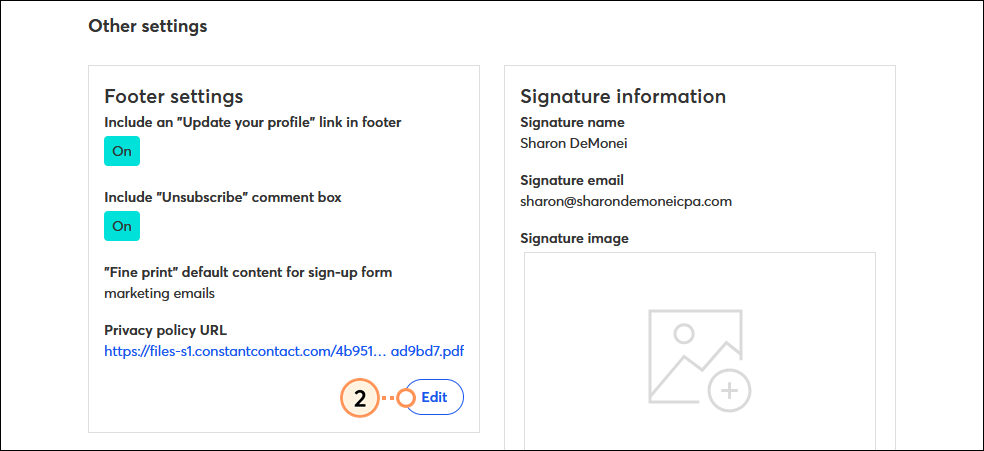 Footer Settings section and Edit button