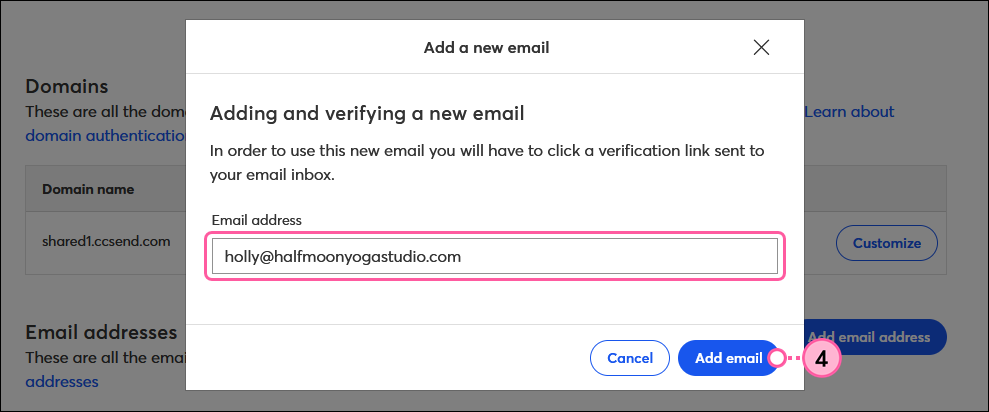 New Email Address field and Add Email button