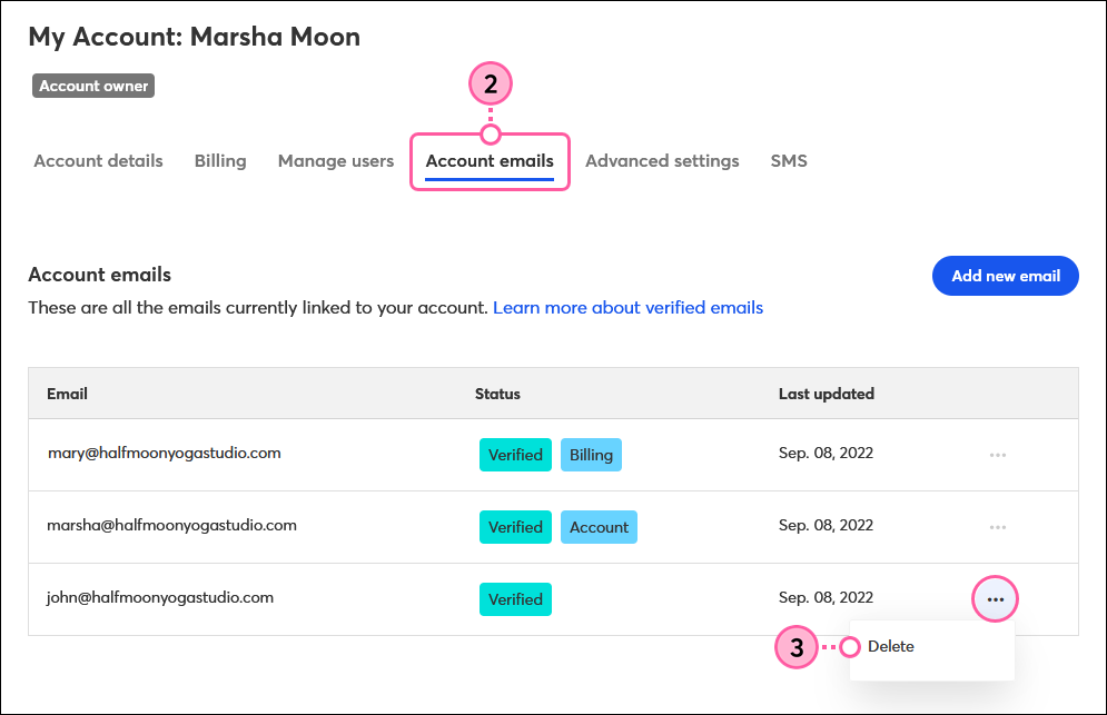 Remove a verified email address from your account