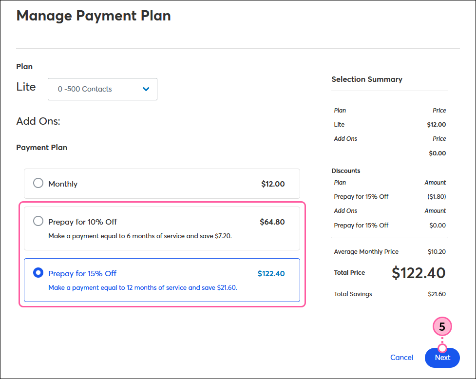Select payment plan