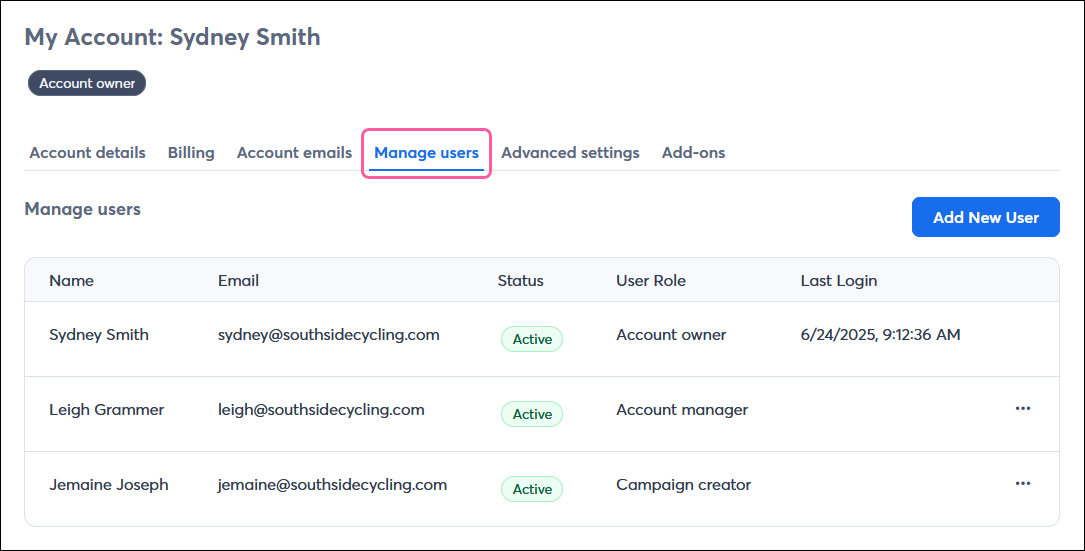 Manage Users tab