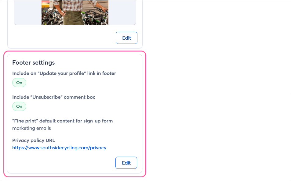 Footer Settings section