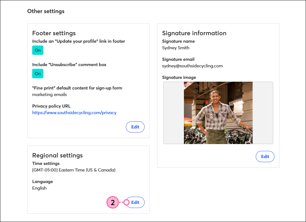 My Accoun, Other Settings, Regional Settings section, and Edit button