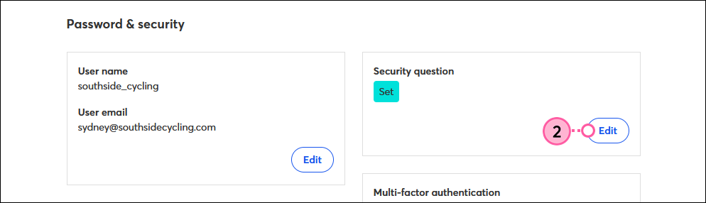 Password and Security section, Security Question section, and Edit button