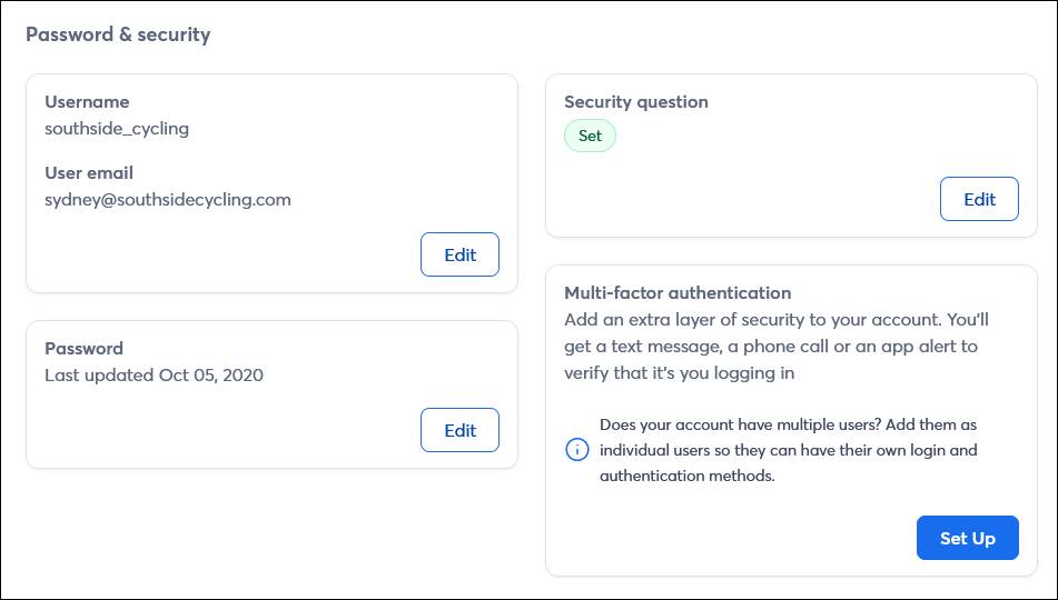 Password and Security section