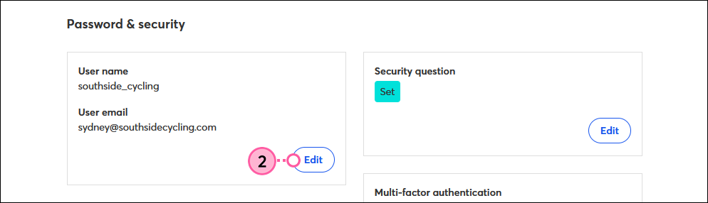 User Name and User Email section with Edit button