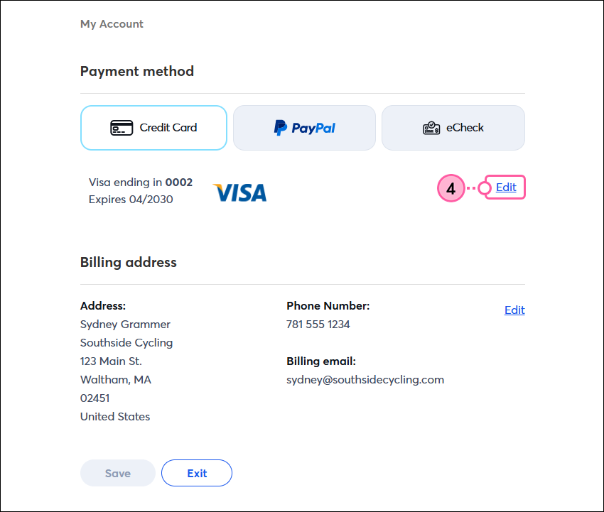 Payment Method, Credit Card option, Edit link