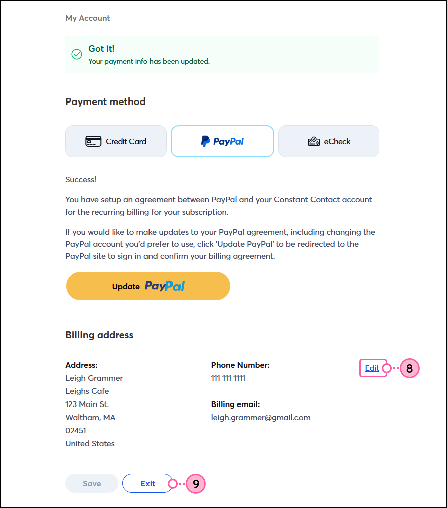 Billing Verification and Submit button