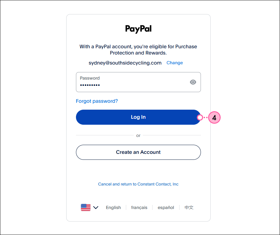PayPal login screen