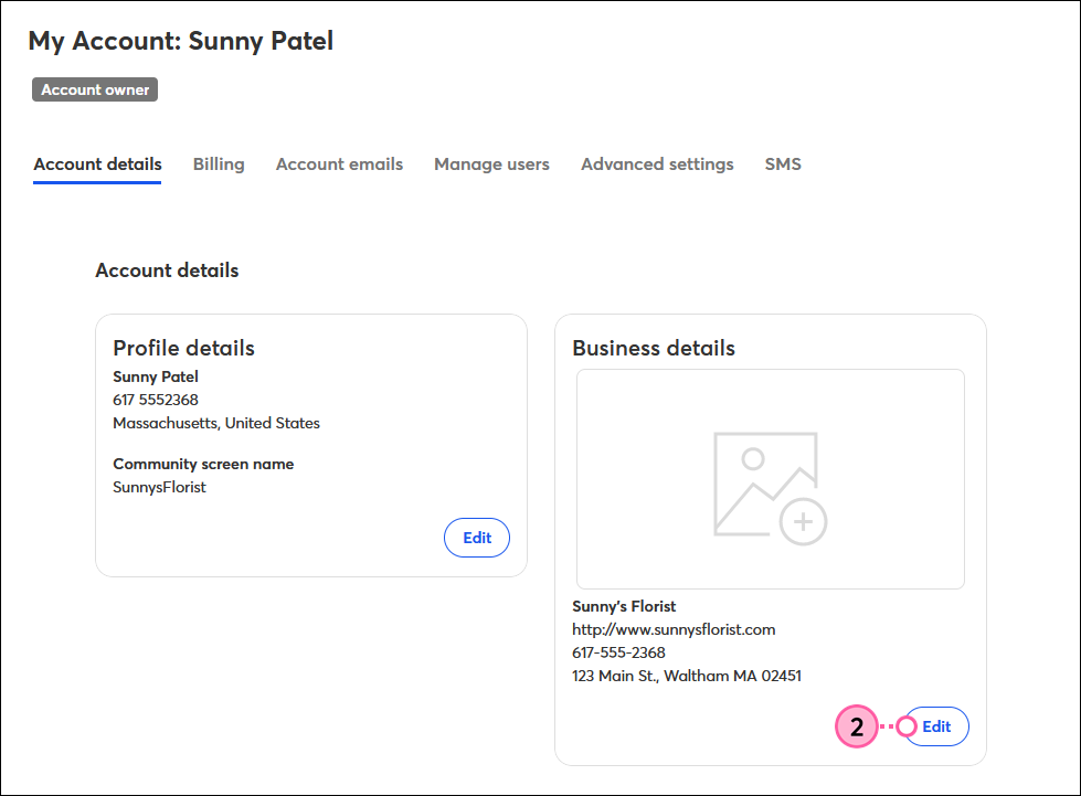 My Account, Account Details tab, BrandKit section, and Edit button