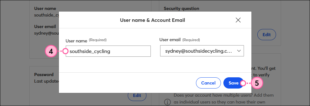 User Name field and Save button