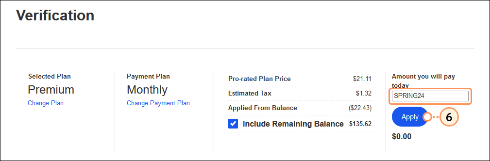 My Account Verification page with Promotion Code field and Apply button