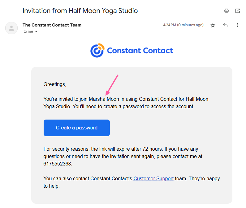 New user email invitation with Account Owner name
