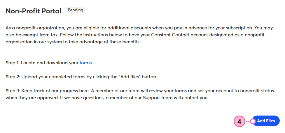 Non-Profit Portal with Add Files button