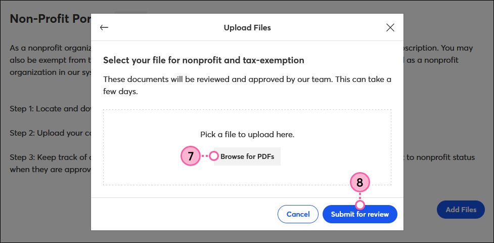 Browse for PDFs button and Submit for Review button
