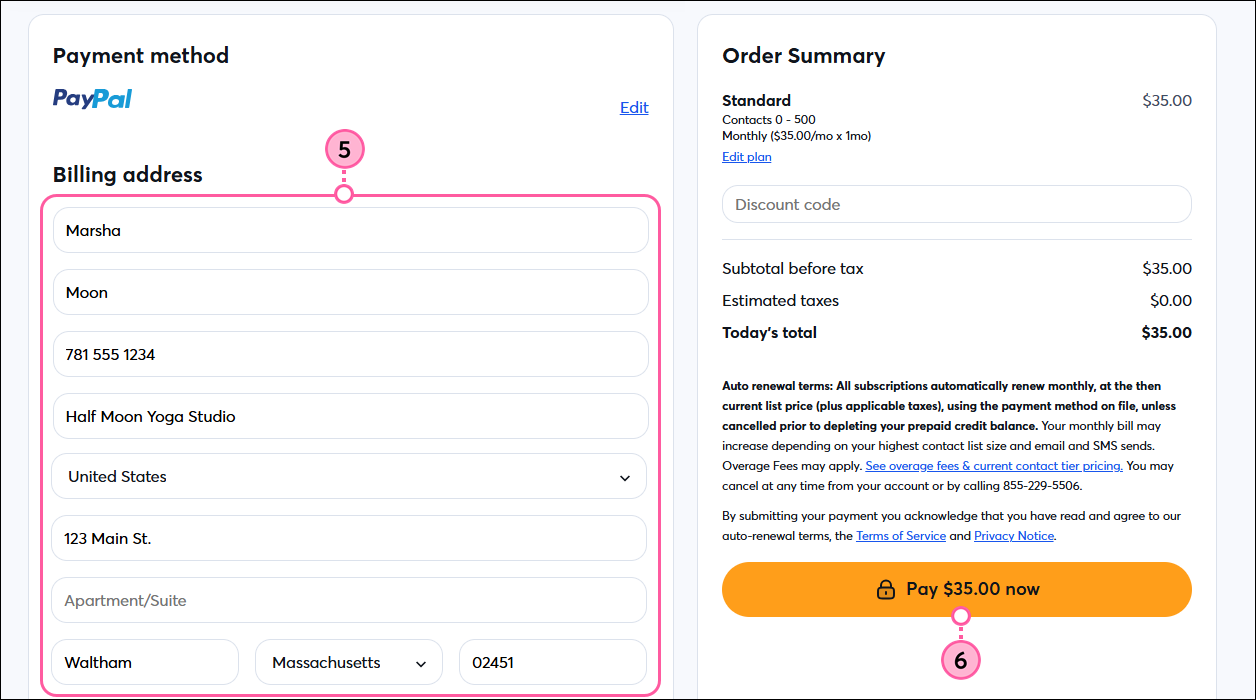 Billing Verification and Submit button