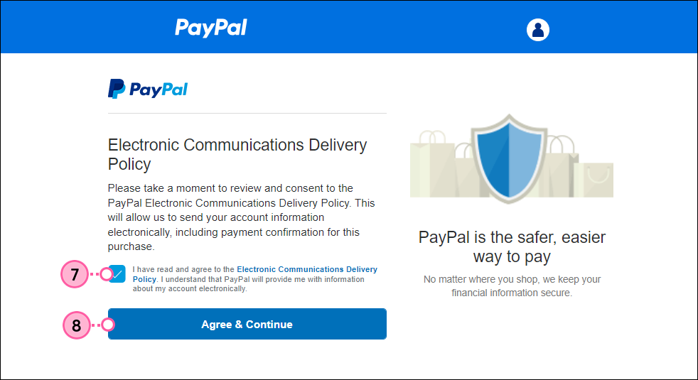 Paypal terms checkbox and Agree button