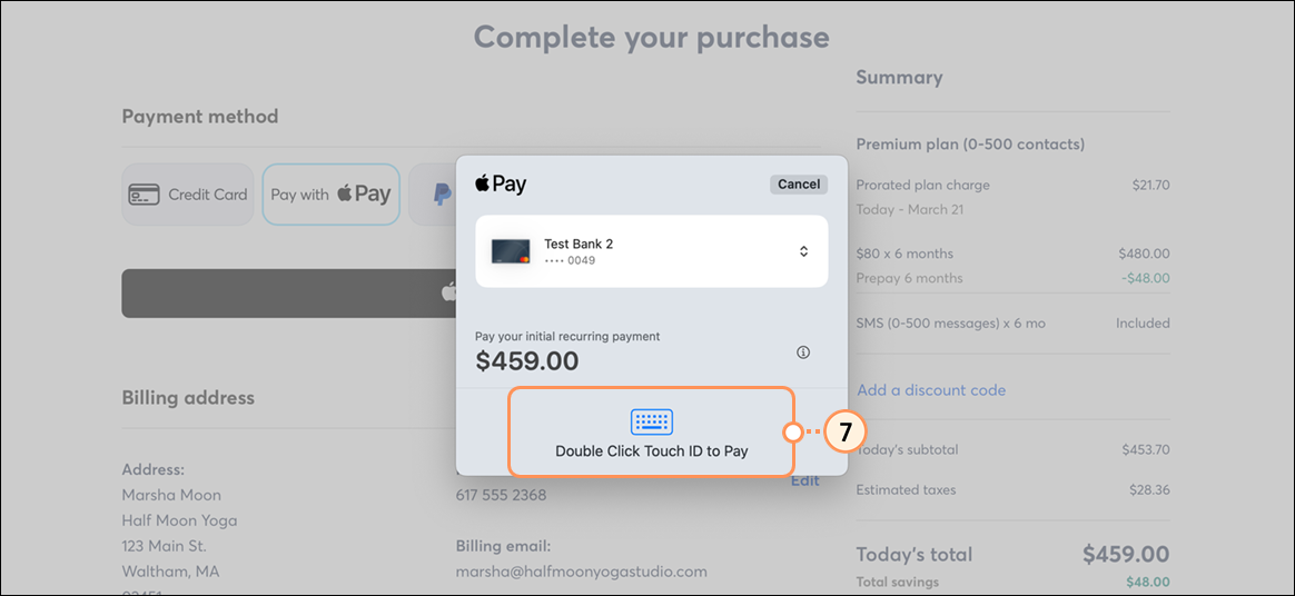 Apple Pay pop up with instructions to approve transaction