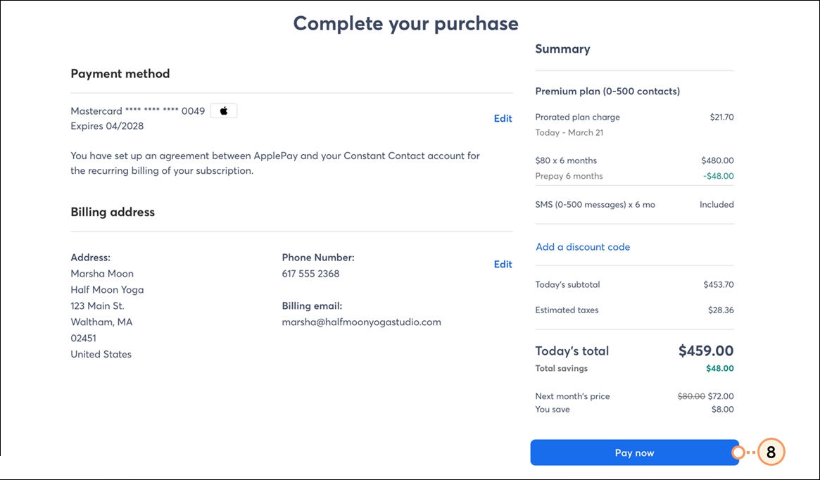 Apple Pay set up and Pay Now button