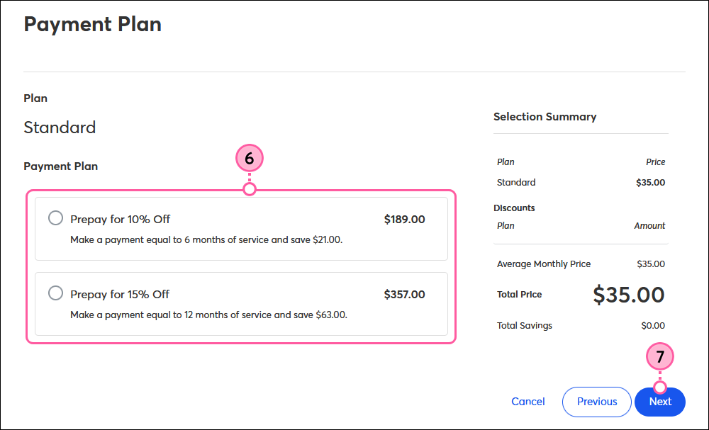 Select prepayment plan