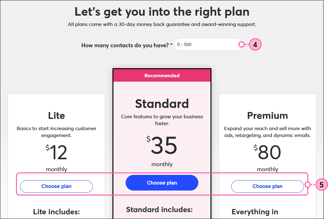 Pick contact level and plan