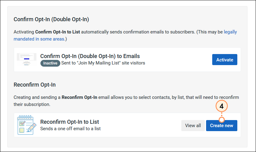 Reconfirm Opt-in section and Create new button