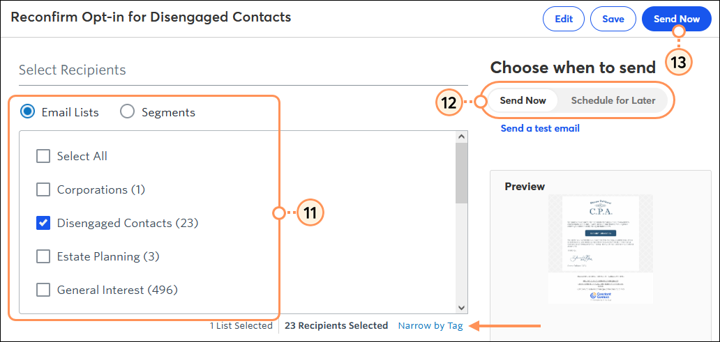Send Options and Save Button