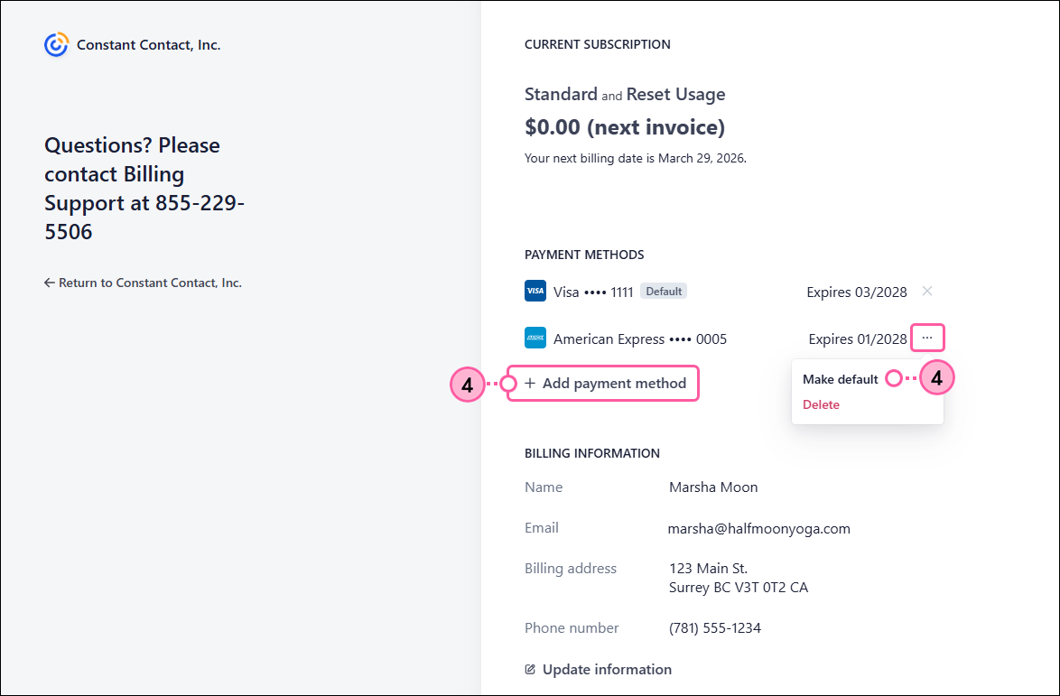 Stripe dashboard with Payment Methods section and Add Payment Method link