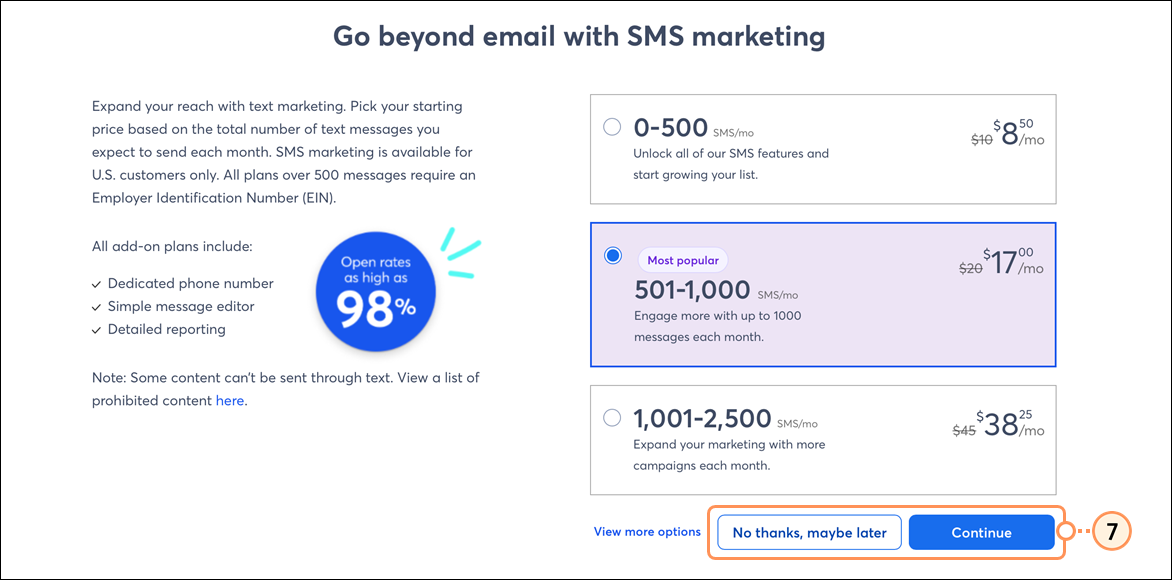 SMS add-on option