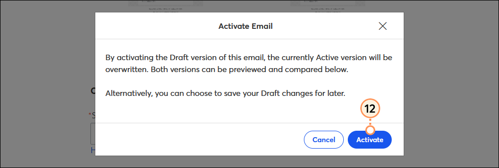 Confirmation message and Activate button