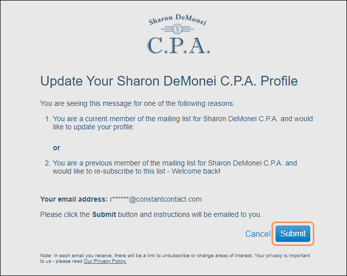 Confirmation page with Submit button