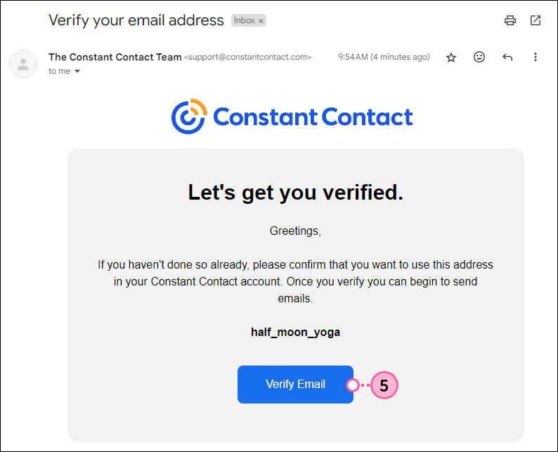 Verify Your Email Address email in the inbox with Verify Email button