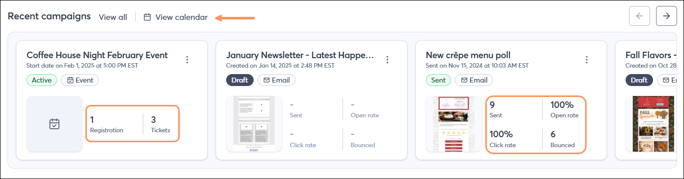Recent Campaigns with reporting