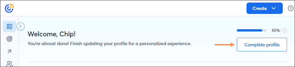 Welcome banner complete profile button