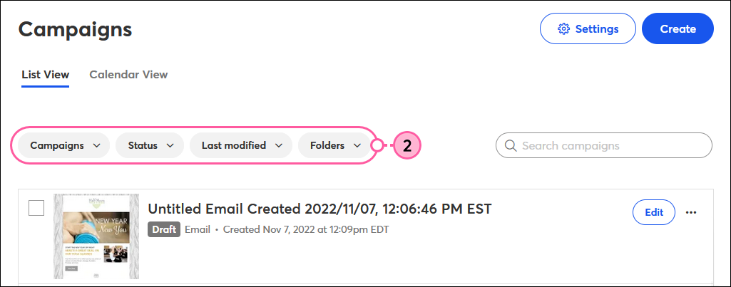 All Campaigns page with Filters