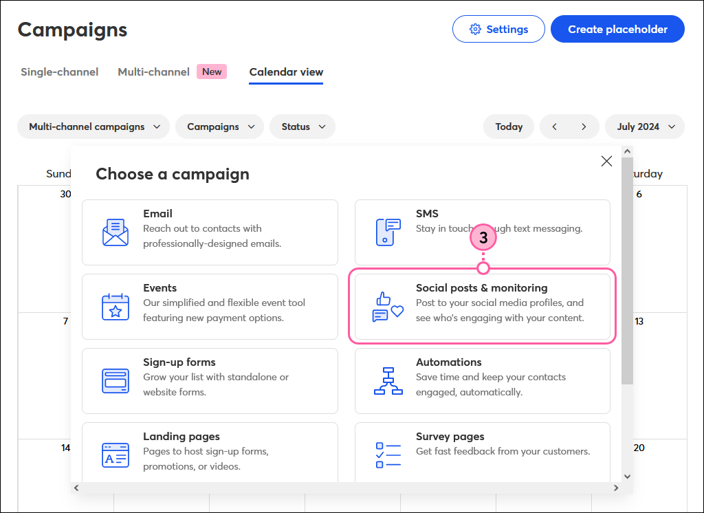Chose a campaign and Social Post option