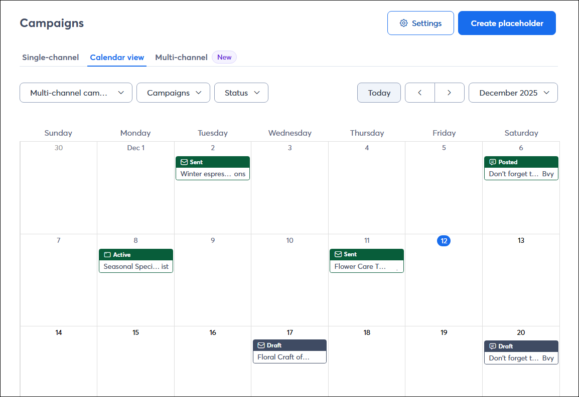 Example of filled marketing calendar.