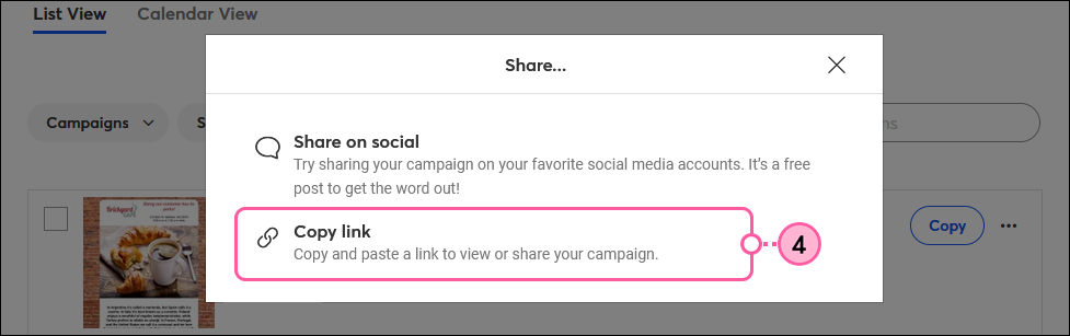 Share overlay with Copy Link